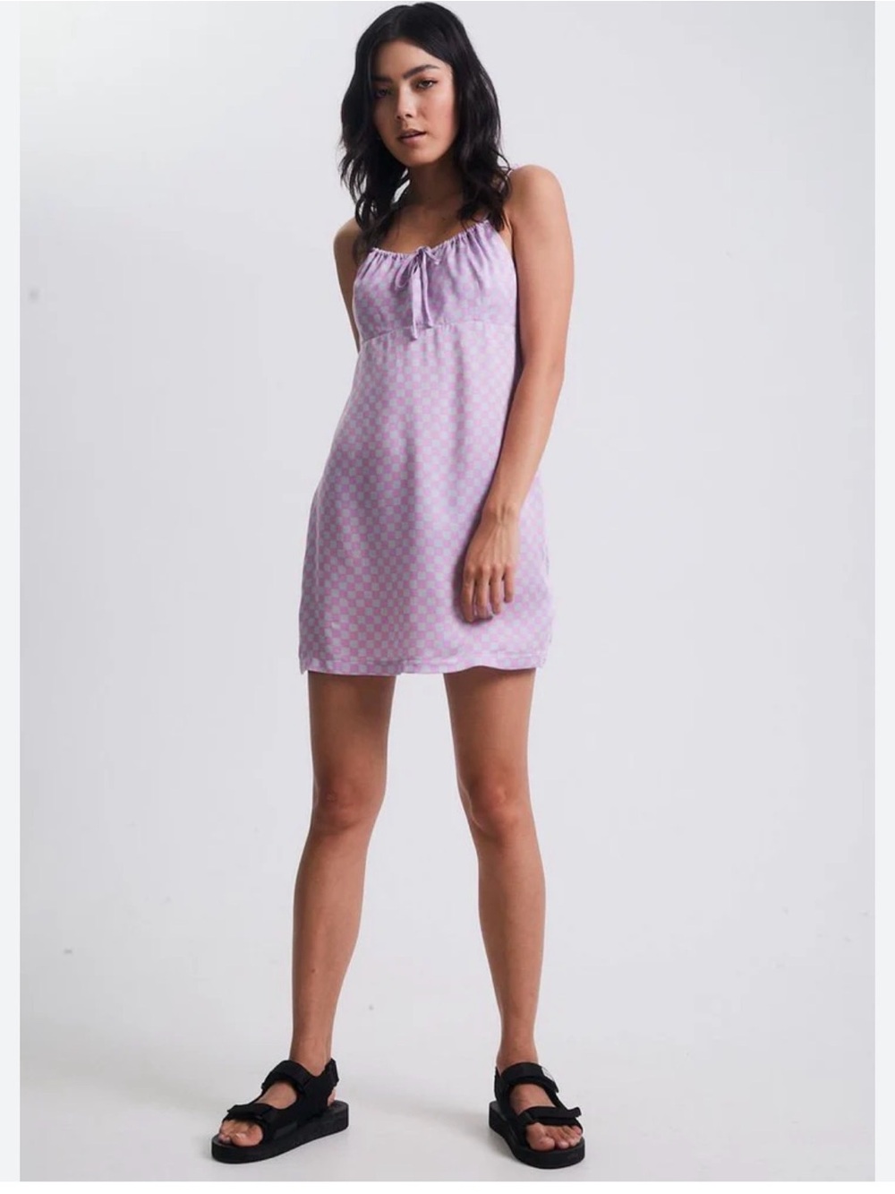 NWT Afends Carlo Recycled Babydoll Dress in Candy Check Size Small